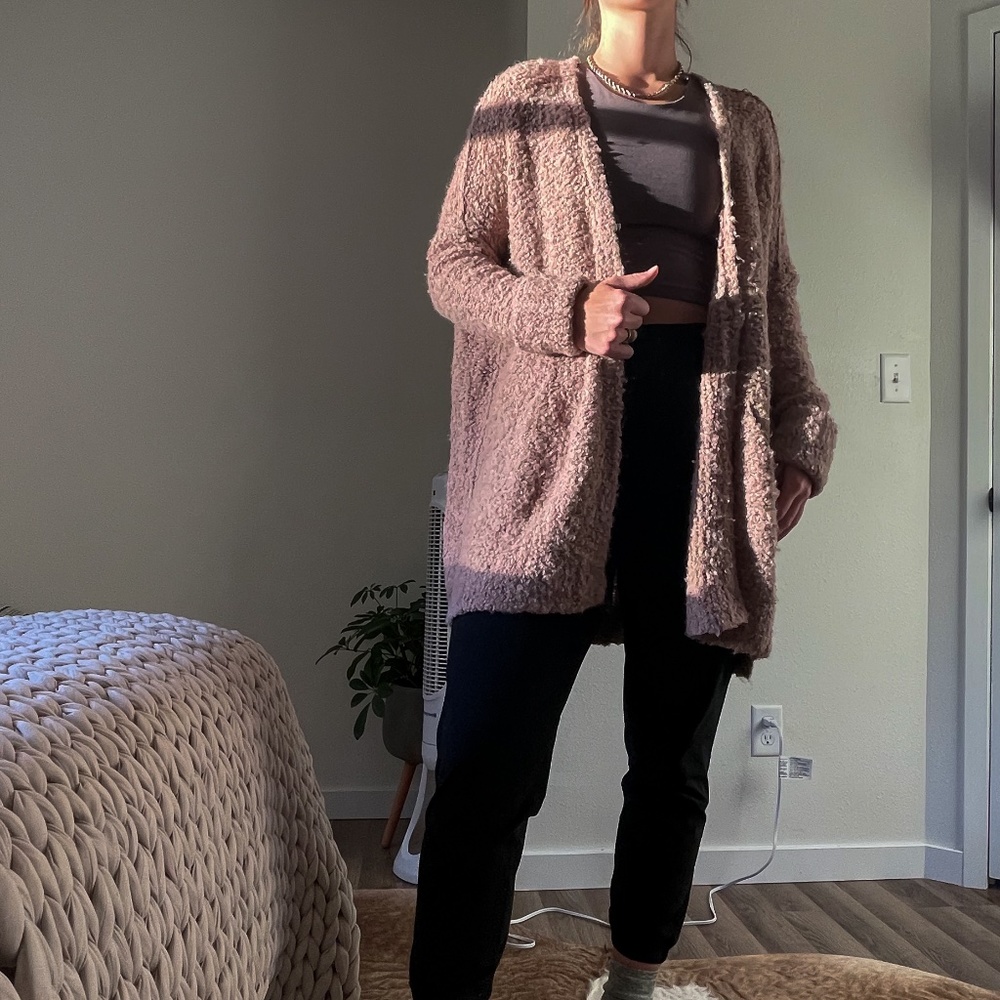 Free People Boucle Cardi Sweater in Pink